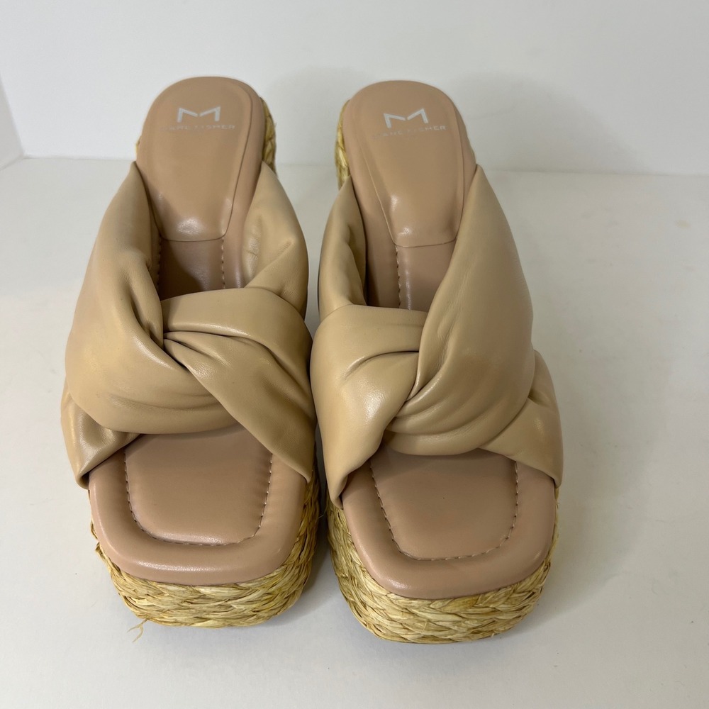 Marc Fisher LTD Navina Leather Platform Wedge Espadrille Sandals Puffy Knot 7.5‎